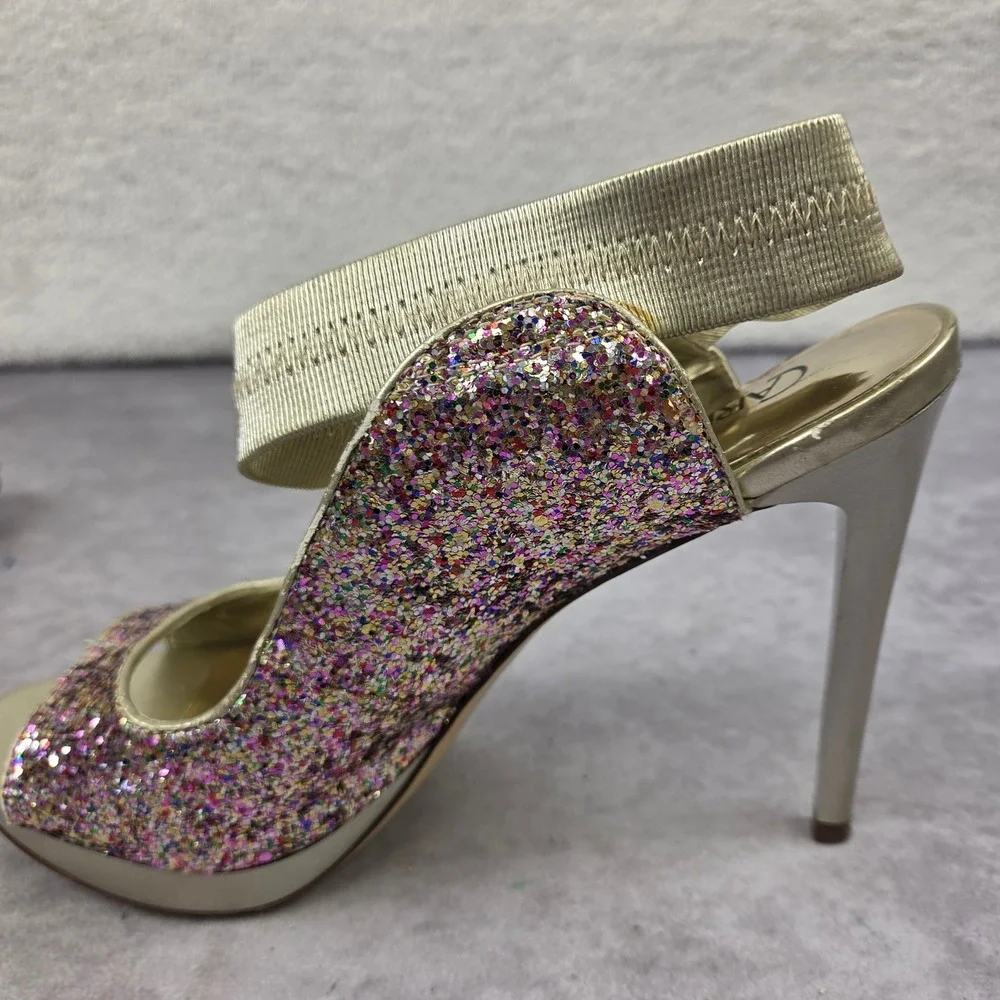 Carlos by Carlos Santana Halo Multi Color Glitter Platform Sandals Heels 8M